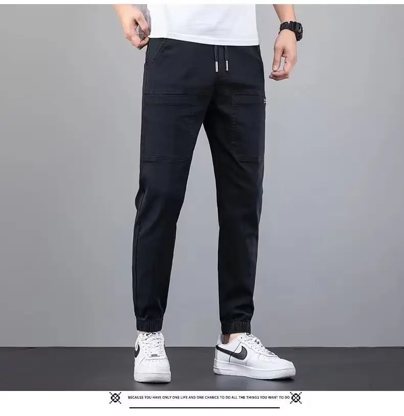 Men Dark Blue Elastic Waist Straight Leg Pants 2025 — feature 10