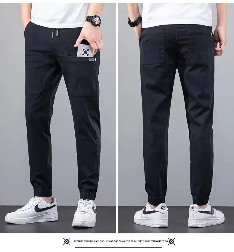Men Dark Blue Elastic Waist Straight Leg Pants 2025 — feature 11