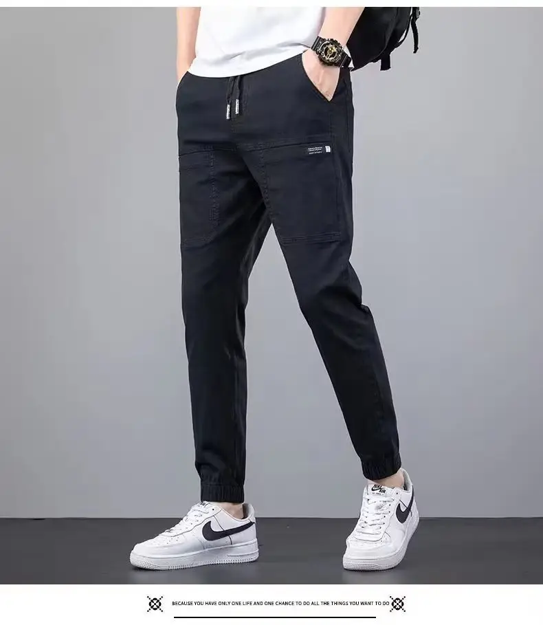 Men Dark Blue Elastic Waist Straight Leg Pants 2025 — feature 12