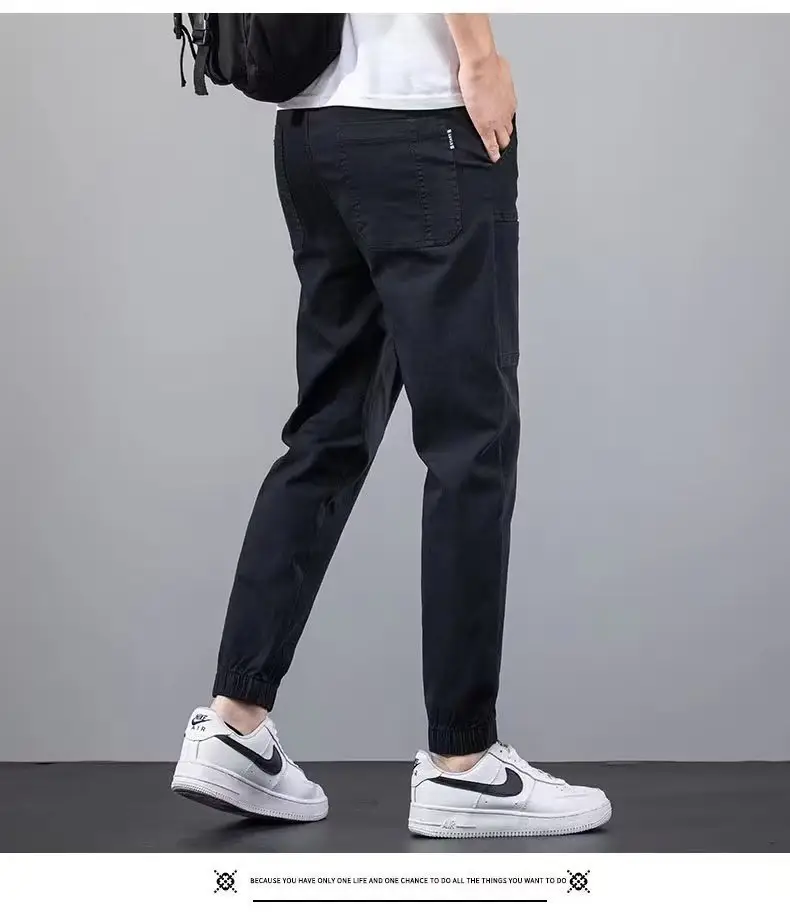 Men Dark Blue Elastic Waist Straight Leg Pants 2025 — feature 13