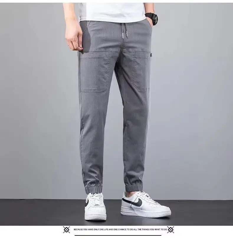 Men Dark Blue Elastic Waist Straight Leg Pants 2025 — feature 15
