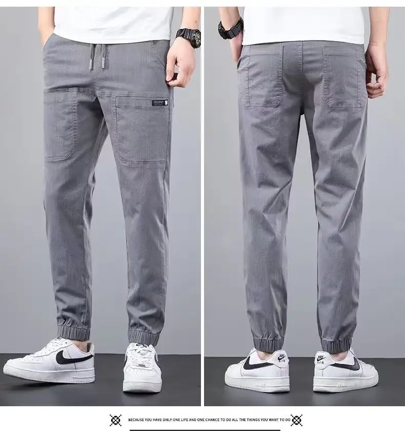 Men Dark Blue Elastic Waist Straight Leg Pants 2025 — feature 17