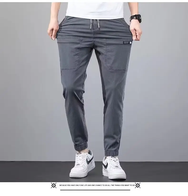 Men Dark Blue Elastic Waist Straight Leg Pants 2025 — feature 8