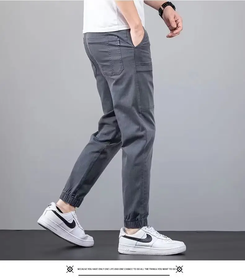 Men Dark Blue Elastic Waist Straight Leg Pants 2025 — feature 9