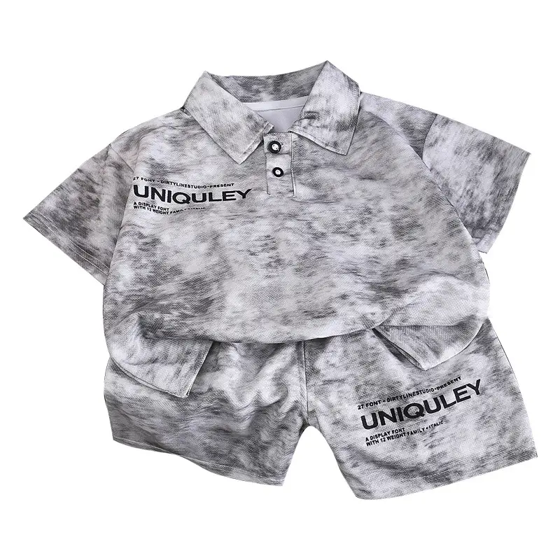 Children's Uniqule Polo Suit Grey Marmory Print - Image 7