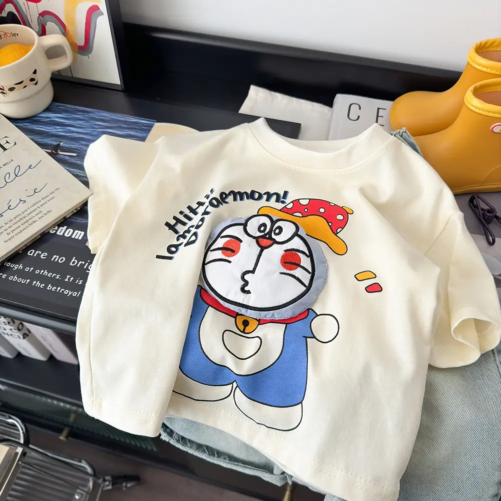 Children's Cartoon T-Shirt Cream 2025 Summer Loose Fit - Image 4