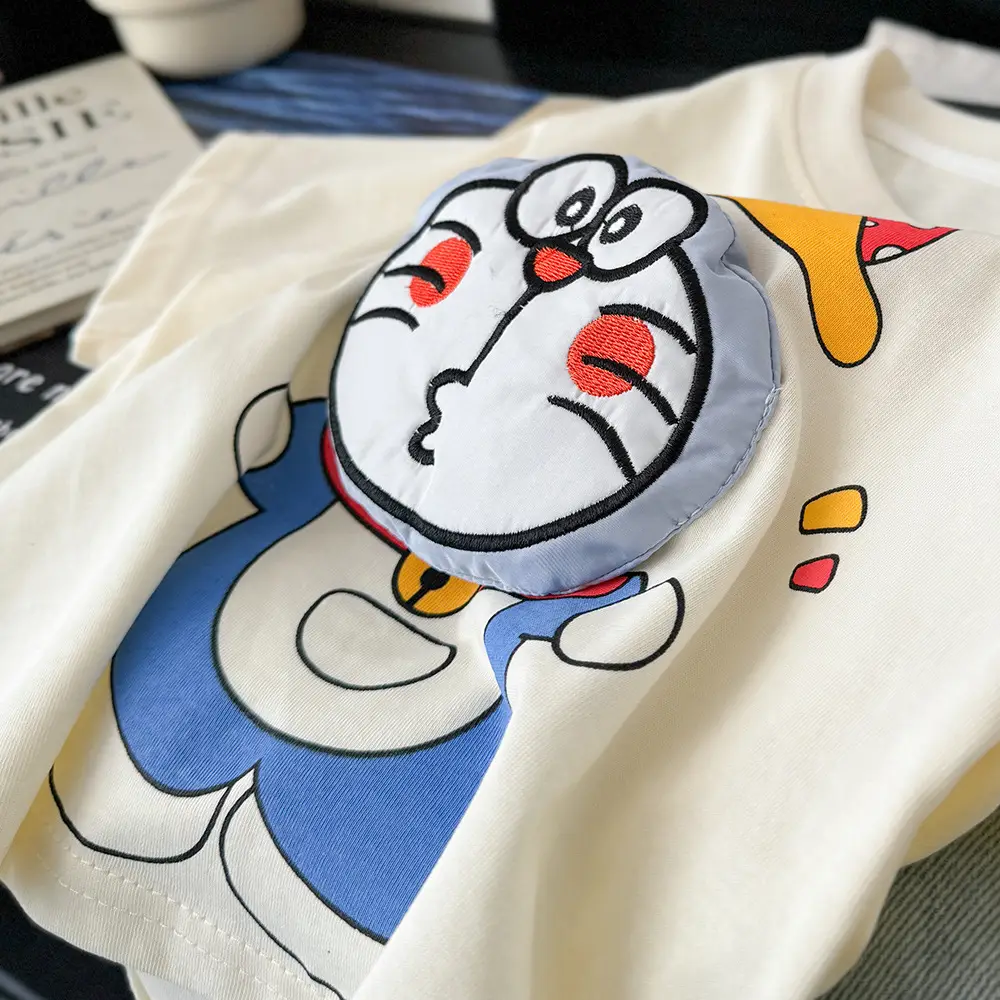 Children's Cartoon T-Shirt Cream 2025 Summer Loose Fit - Image 5