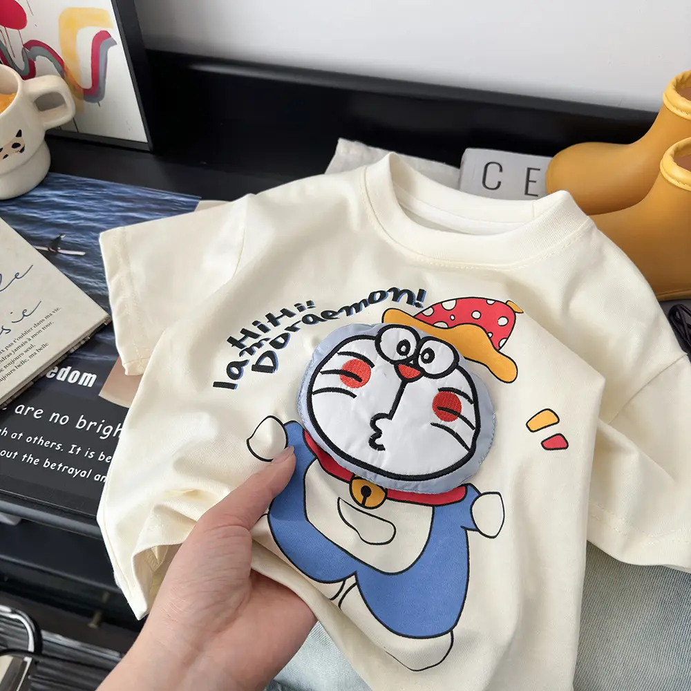 Children's Cartoon T-Shirt Cream 2025 Summer Loose Fit — feature 1