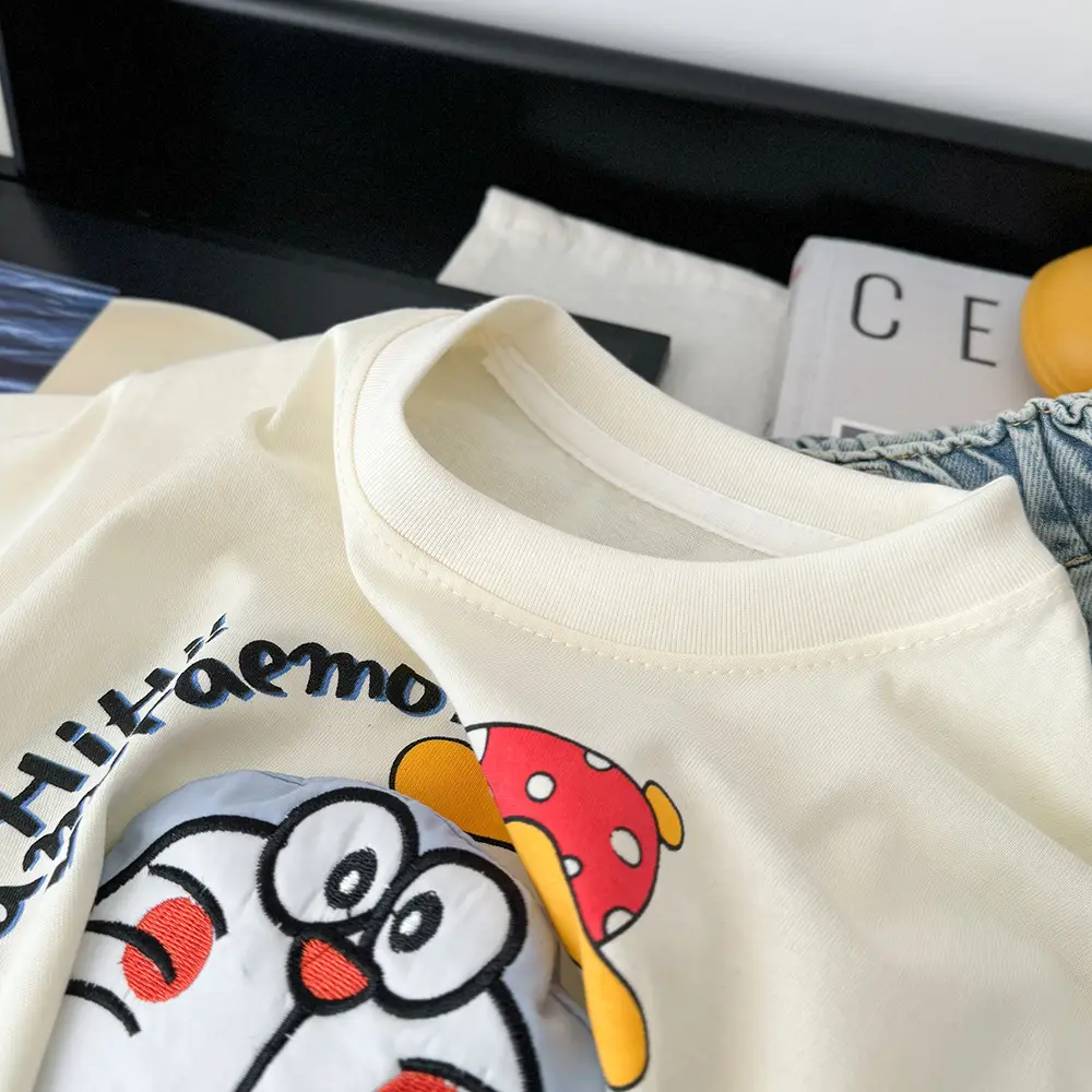 Children's Cartoon T-Shirt Cream 2025 Summer Loose Fit — feature 3