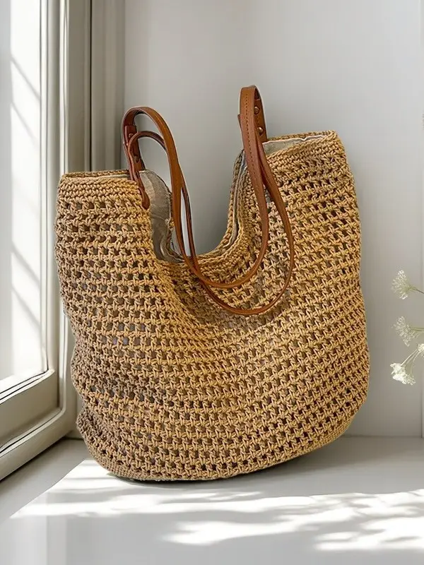 Hand-Woven Cotton Beach Bag Large Capacity - Image 8