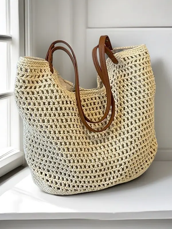 Hand-Woven Cotton Beach Bag Large Capacity - Image 9