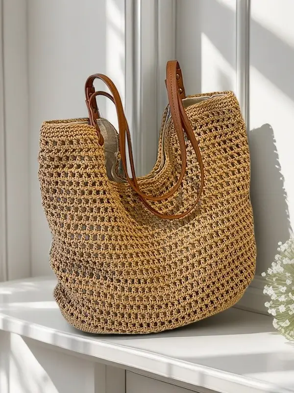 Hand-Woven Cotton Beach Bag Large Capacity - Image 10