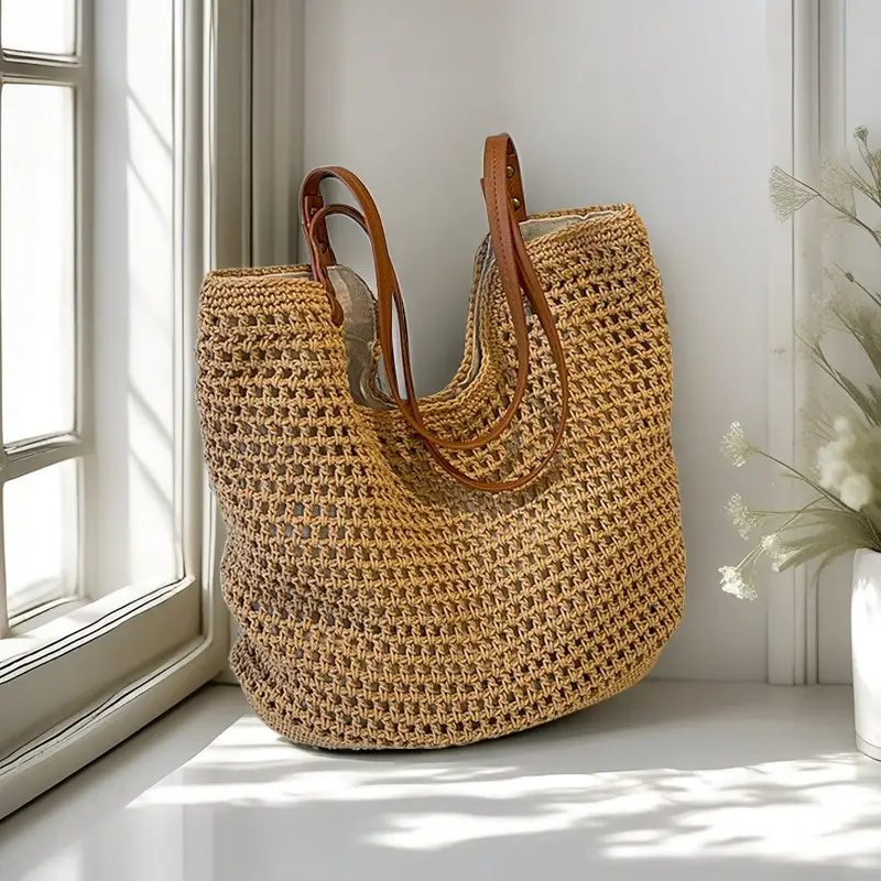 Hand-Woven Cotton Beach Bag Large Capacity - Image 2