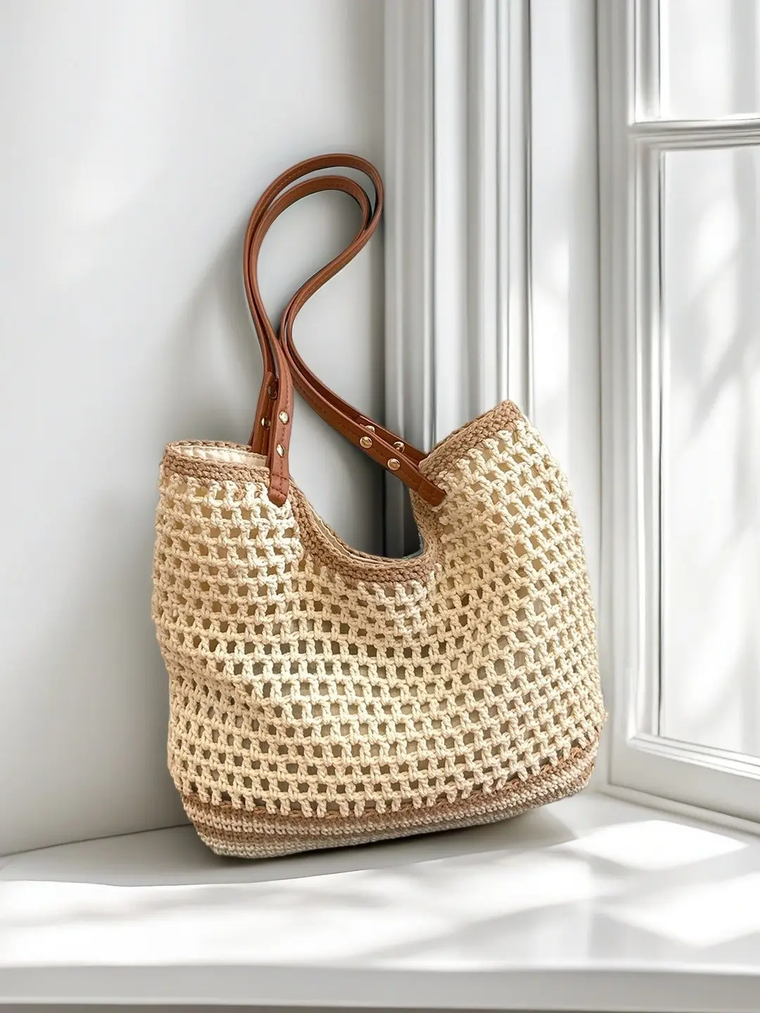 Hand-Woven Cotton Beach Bag Large Capacity - Image 4