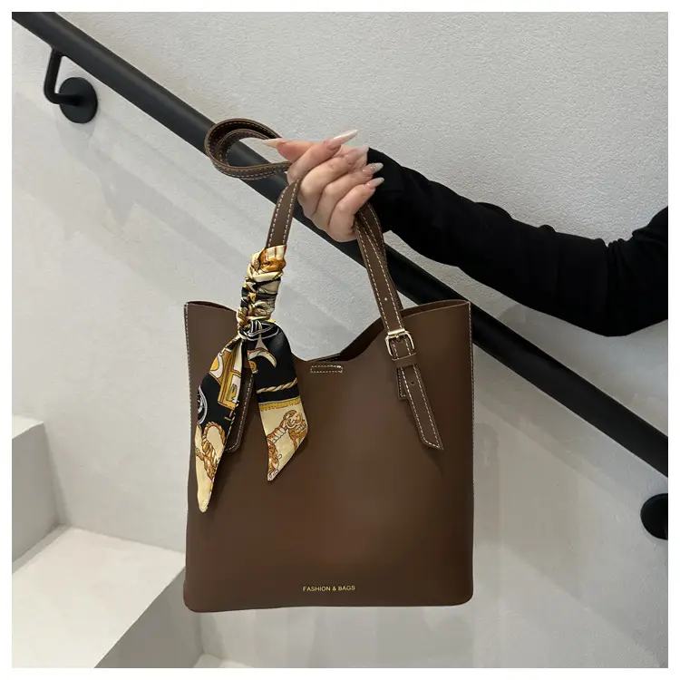 Elegant Brown Shoulder Bag for Women with Silk Bow — feature 7
