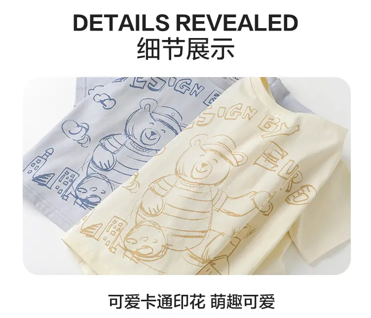 Right European Boys T-Shirt Summer Wear Light Gray Cartoon Print — feature 15