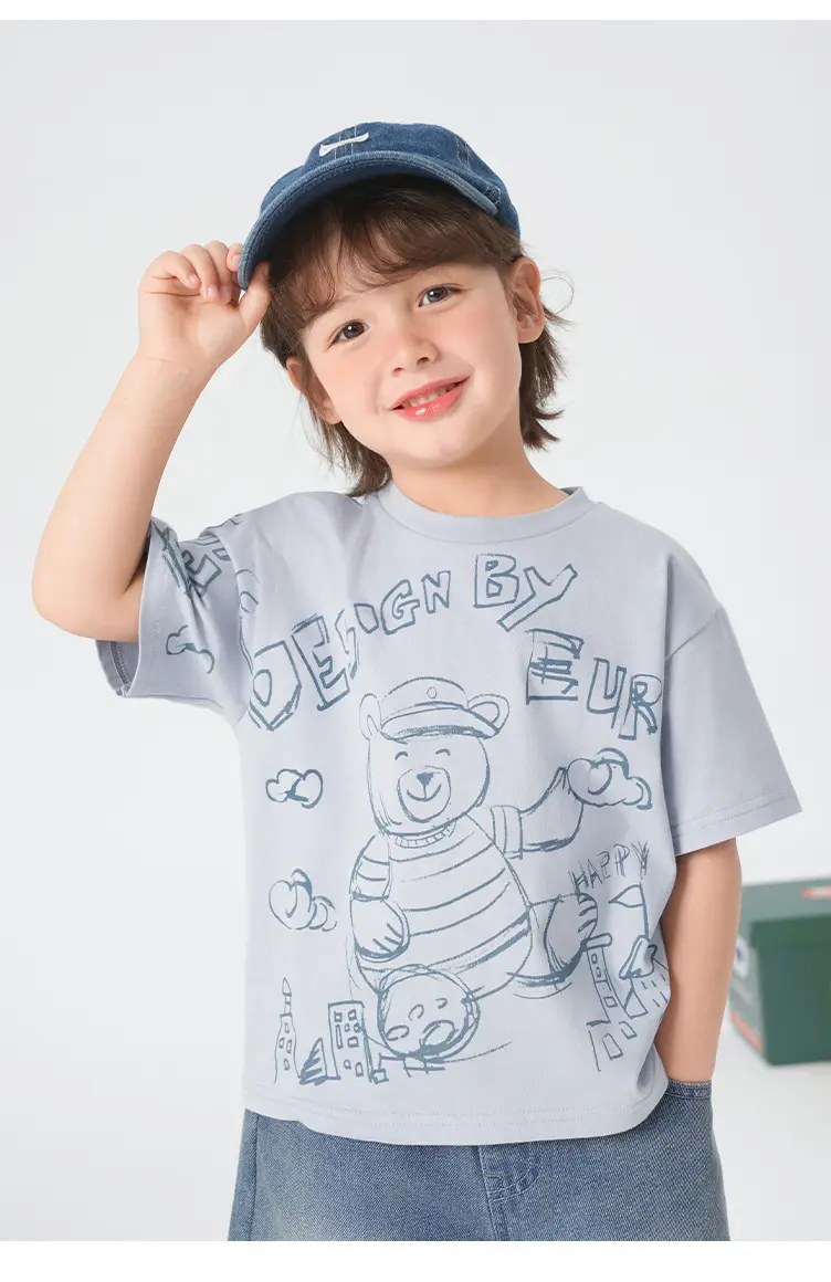 Right European Boys T-Shirt Summer Wear Light Gray Cartoon Print — feature 19