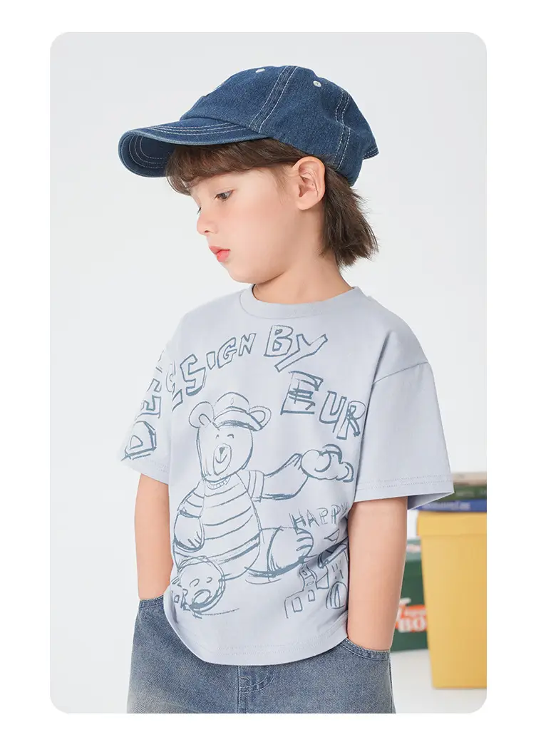 Right European Boys T-Shirt Summer Wear Light Gray Cartoon Print — feature 20