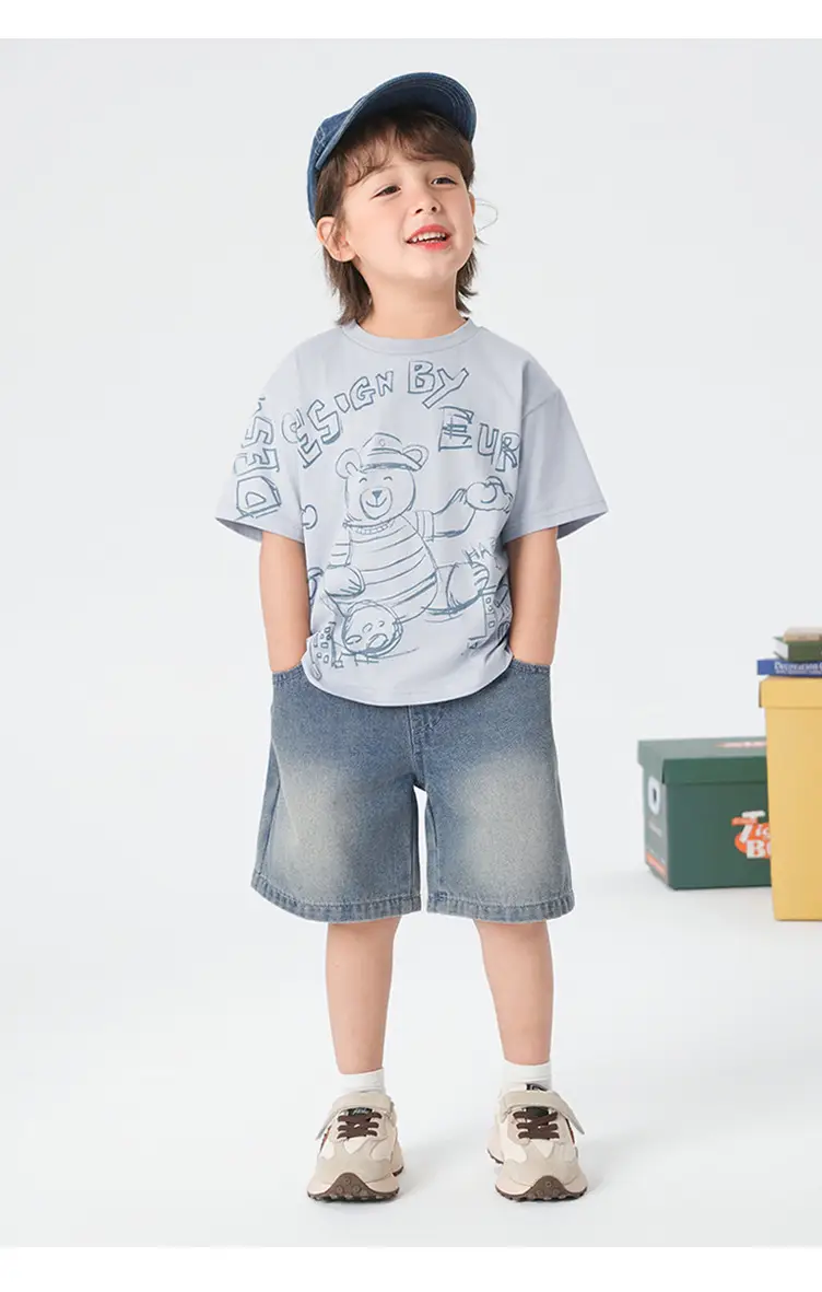 Right European Boys T-Shirt Summer Wear Light Gray Cartoon Print — feature 22