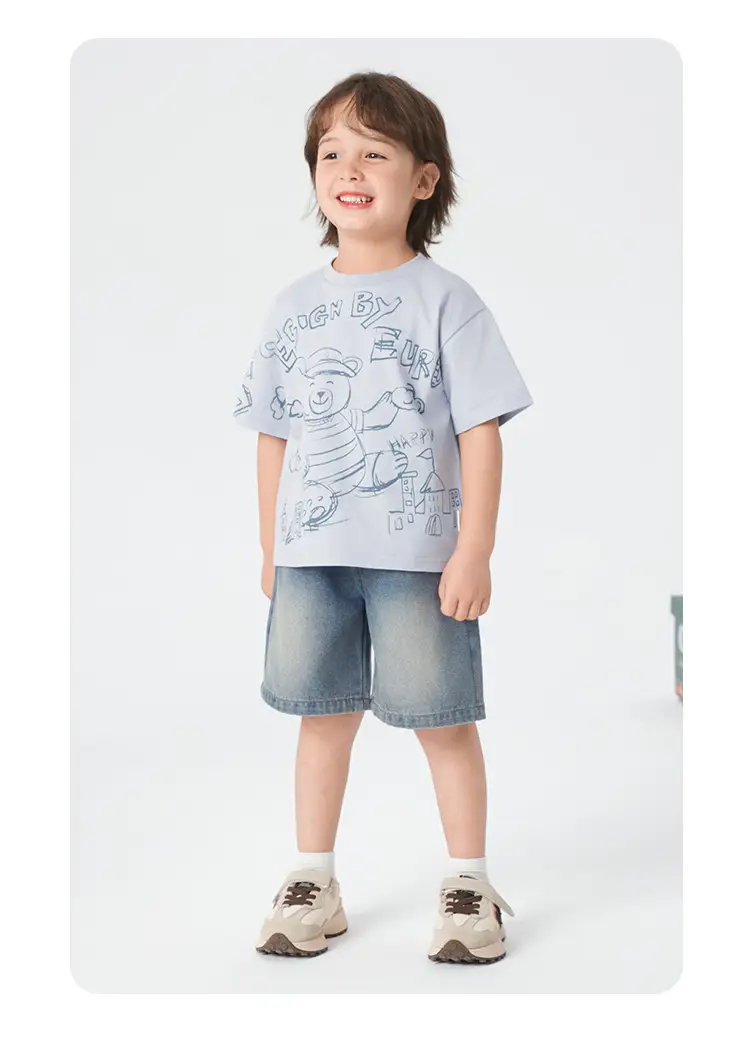 Right European Boys T-Shirt Summer Wear Light Gray Cartoon Print — feature 23