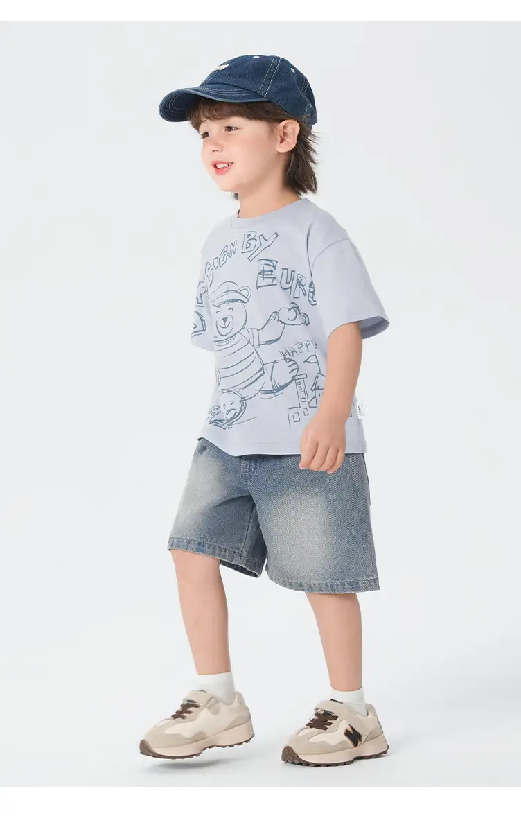 Right European Boys T-Shirt Summer Wear Light Gray Cartoon Print — feature 24