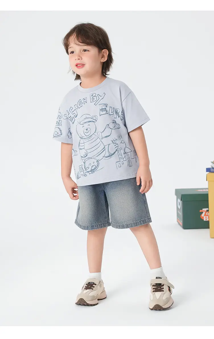 Right European Boys T-Shirt Summer Wear Light Gray Cartoon Print — feature 25