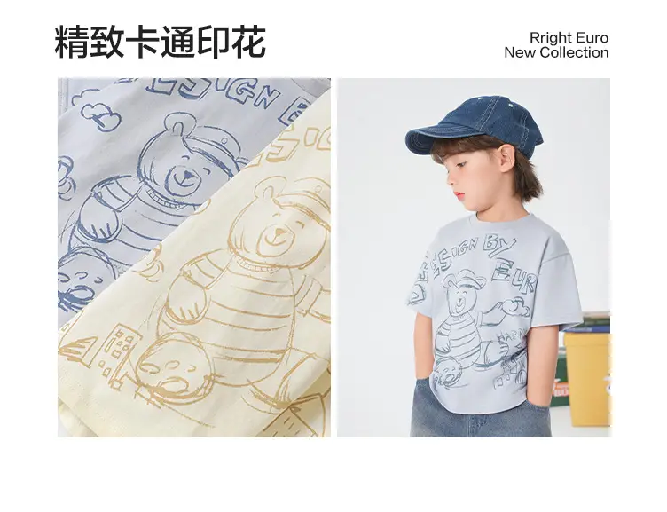 Right European Boys T-Shirt Summer Wear Light Gray Cartoon Print — feature 5
