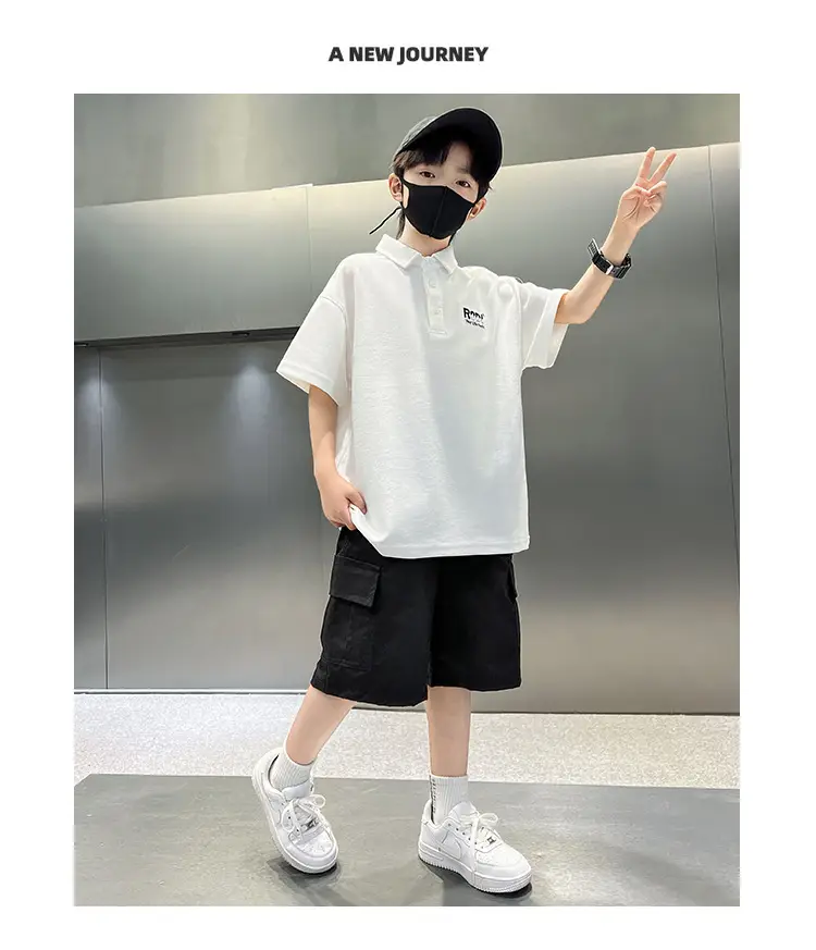 Boys Polo Shirt Black Short Sleeve Summer 2026 Large — feature 12