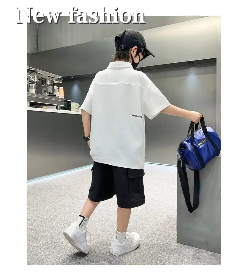 Boys Polo Shirt Black Short Sleeve Summer 2026 Large — feature 13