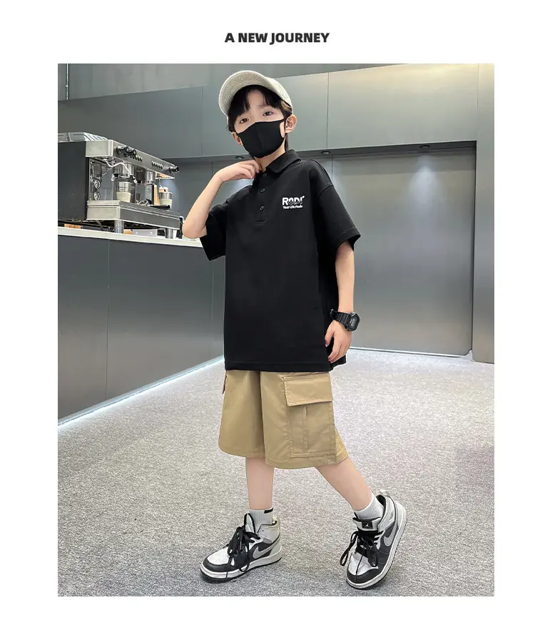 Boys Polo Shirt Black Short Sleeve Summer 2026 Large — feature 18