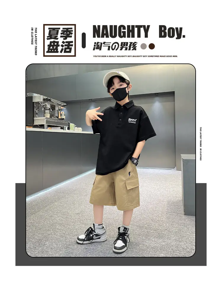 Boys Polo Shirt Black Short Sleeve Summer 2026 Large — feature 2