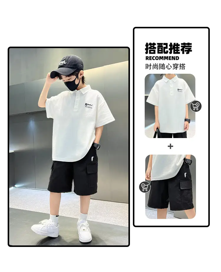 Boys Polo Shirt Black Short Sleeve Summer 2026 Large — feature 3