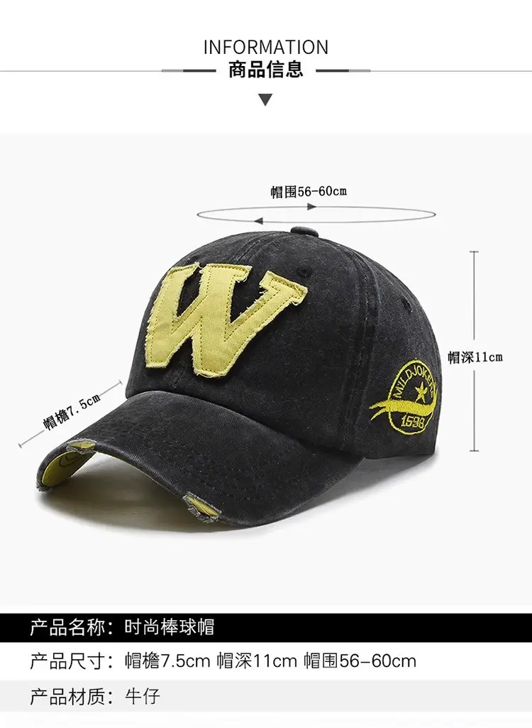W Letter Baseball Cap Black Yellow Hot Summer — feature 7