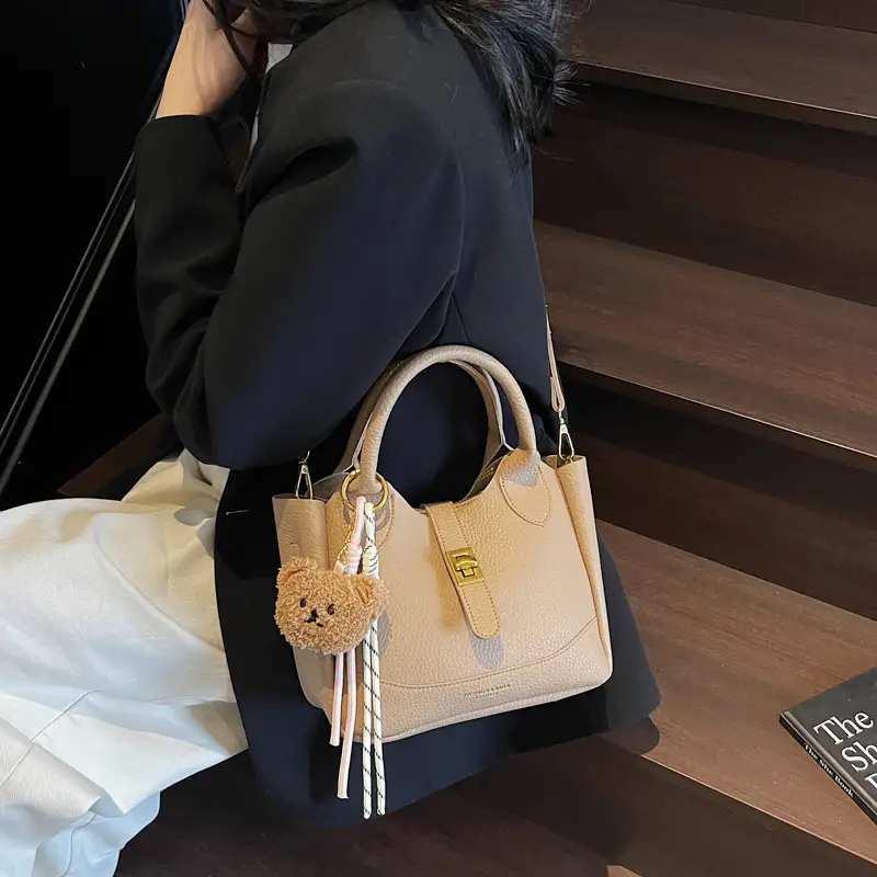 Women's Litchi Pattern Shoulder Crossbody Bag Tan 2025 - Image 7