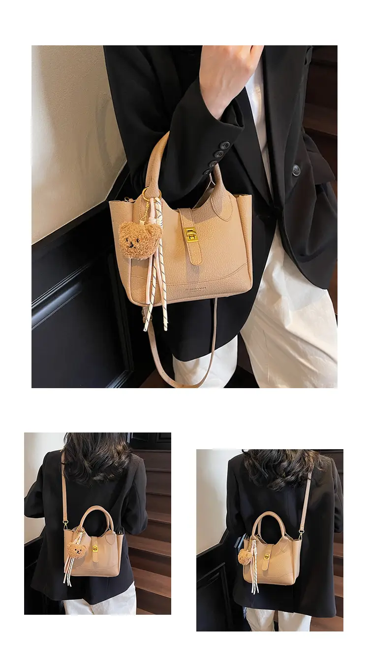 Women's Litchi Pattern Shoulder Crossbody Bag Tan 2025 — feature 12