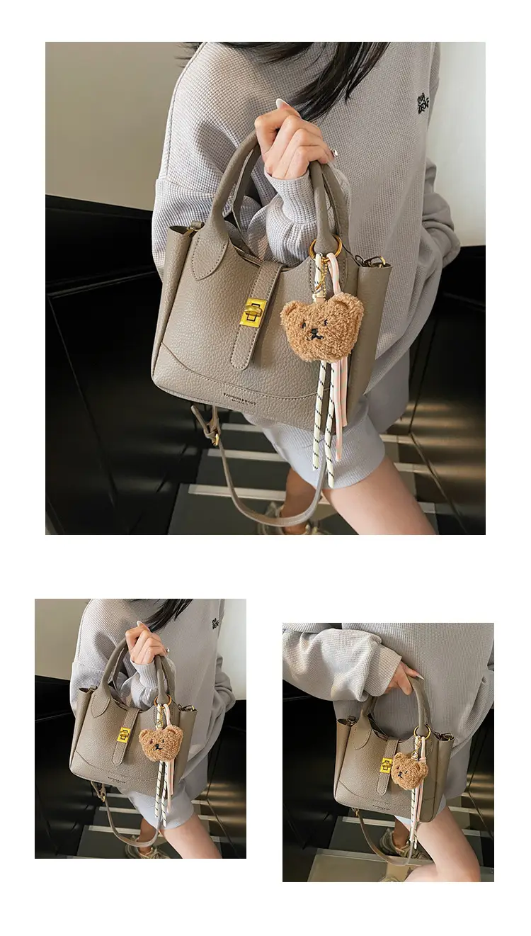 Women's Litchi Pattern Shoulder Crossbody Bag Tan 2025 — feature 14