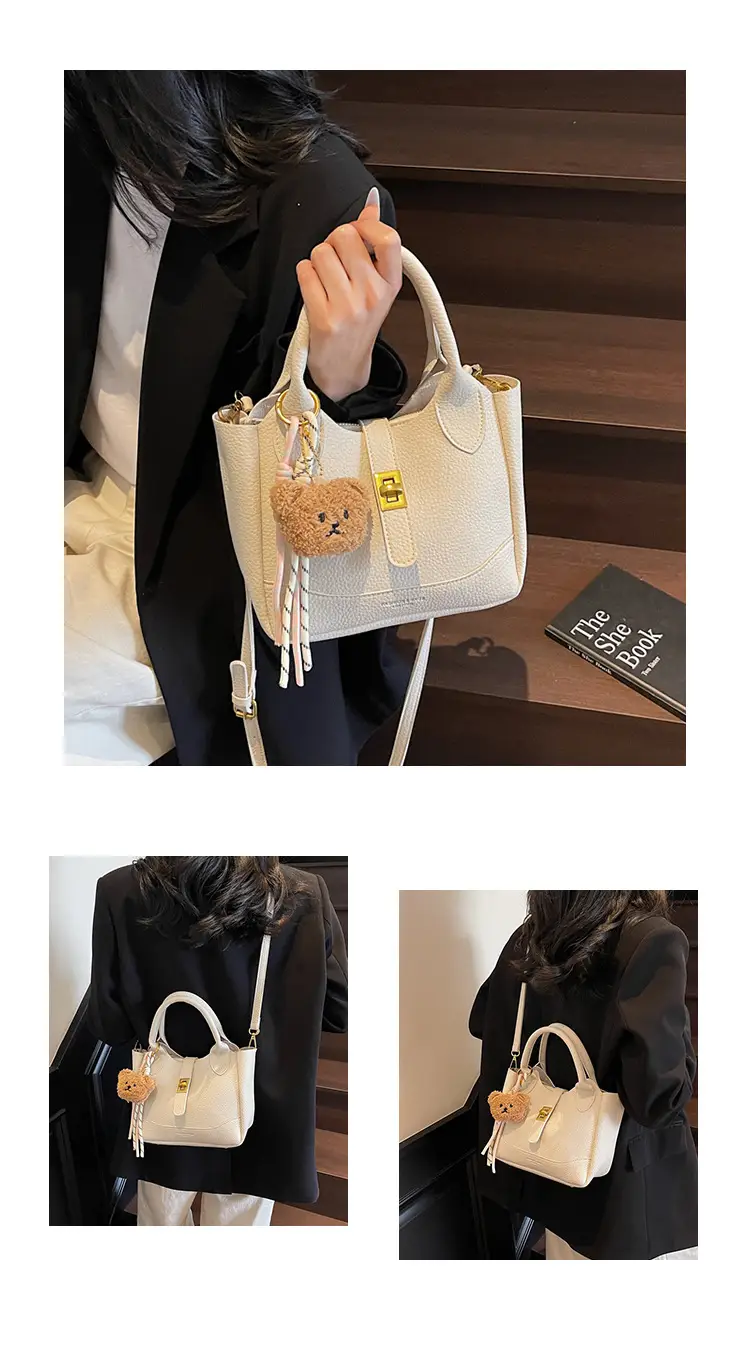 Women's Litchi Pattern Shoulder Crossbody Bag Tan 2025 — feature 15