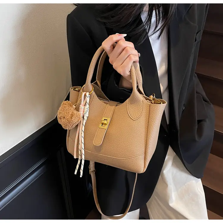 Women's Litchi Pattern Shoulder Crossbody Bag Tan 2025 — feature 19