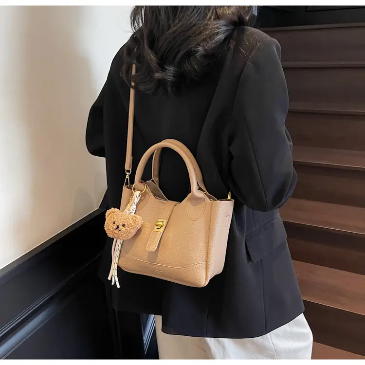 Women's Litchi Pattern Shoulder Crossbody Bag Tan 2025 — feature 21