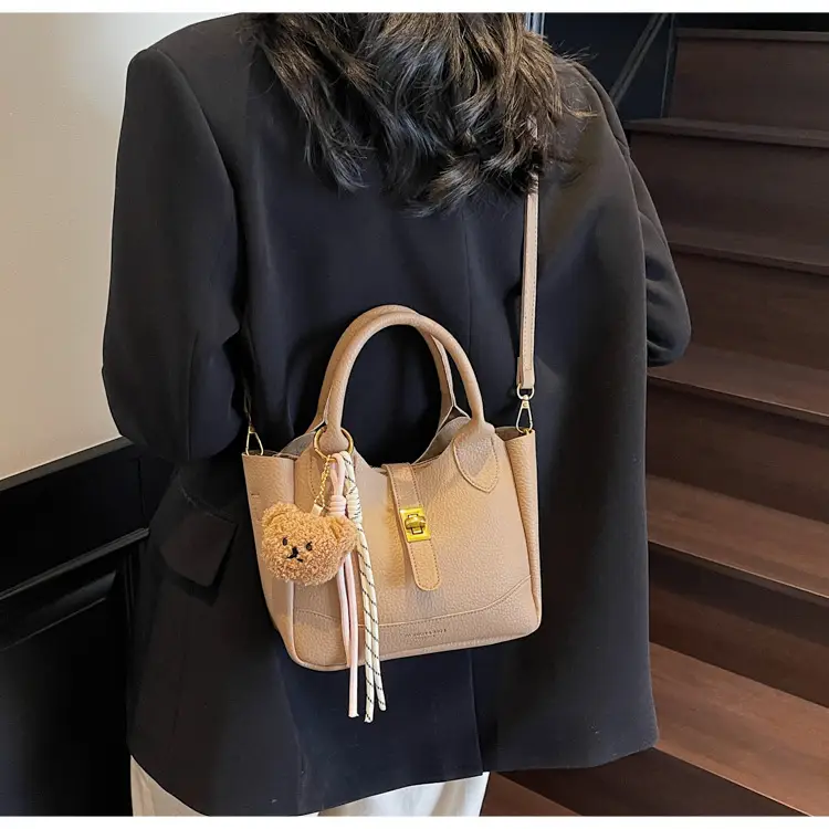 Women's Litchi Pattern Shoulder Crossbody Bag Tan 2025 — feature 22