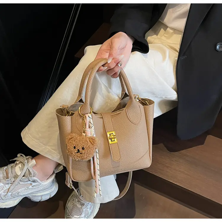 Women's Litchi Pattern Shoulder Crossbody Bag Tan 2025 — feature 24