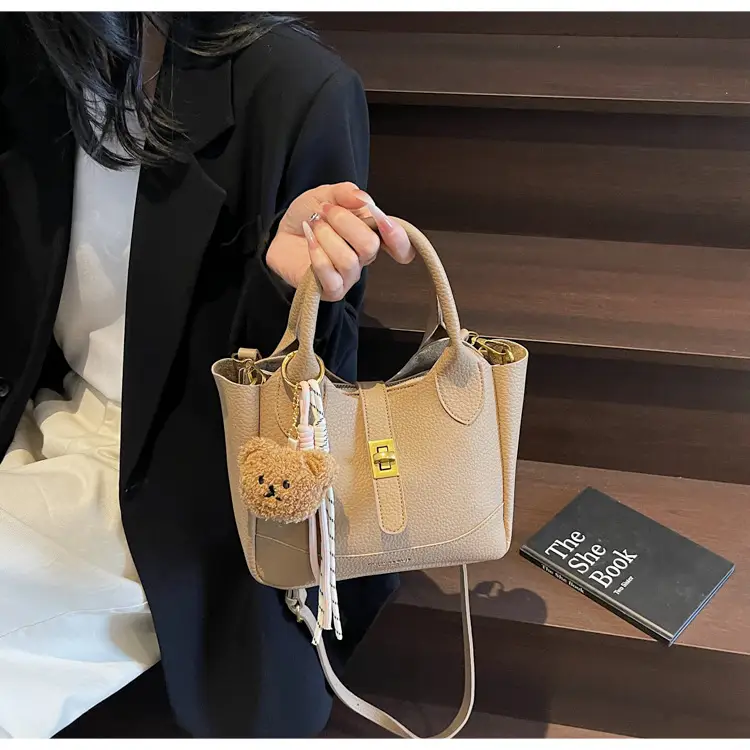 Women's Litchi Pattern Shoulder Crossbody Bag Tan 2025 — feature 25
