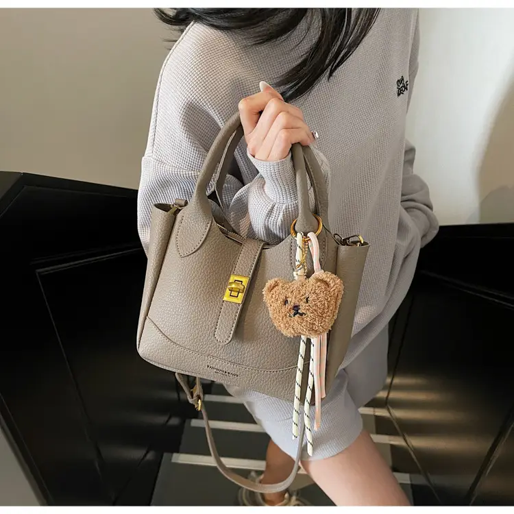 Women's Litchi Pattern Shoulder Crossbody Bag Tan 2025 — feature 35