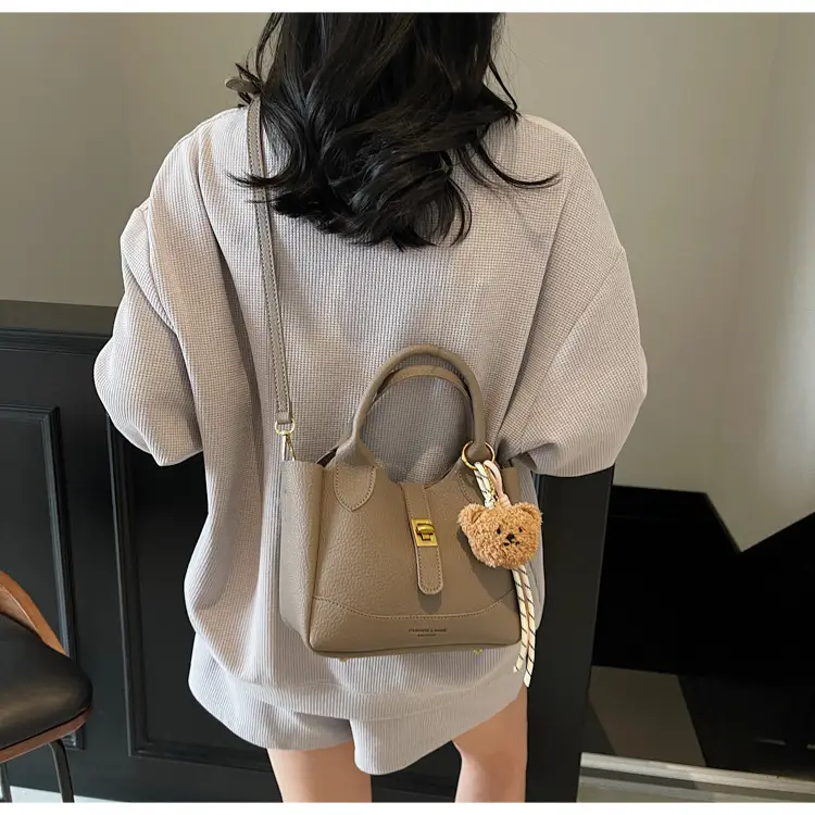 Women's Litchi Pattern Shoulder Crossbody Bag Tan 2025 — feature 40