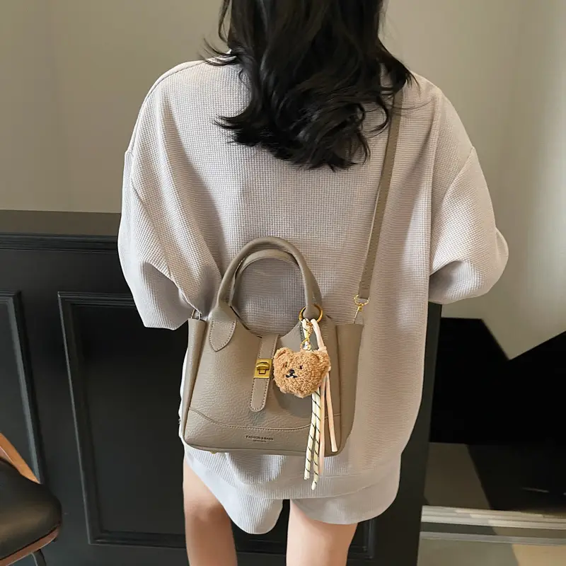 Women's Litchi Pattern Shoulder Crossbody Bag Tan 2025 - Image 2