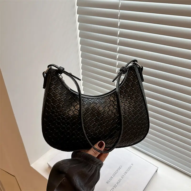 Black Chikankari Crescent Armpit Bag for Women - Image 6
