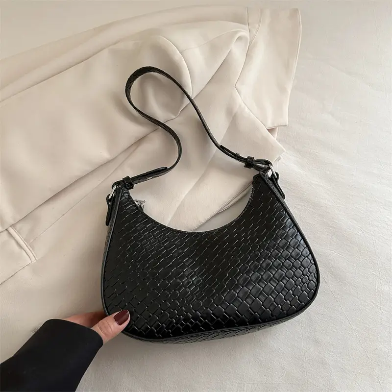 Black Chikankari Crescent Armpit Bag for Women - Image 2