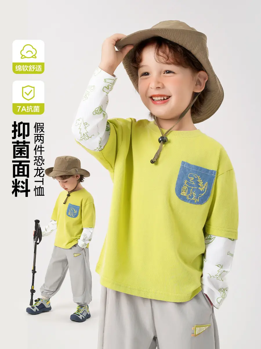 Yoou Boys Fake Two-Piece T-Shirt Long Sleeve Autumn Kidsren - Image 2