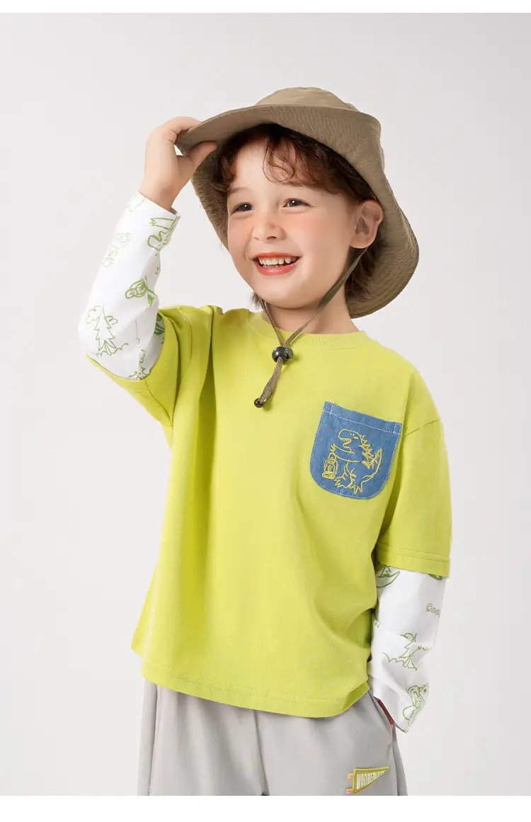 Yoou Boys Fake Two-Piece T-Shirt Long Sleeve Autumn Kidsren — feature 6