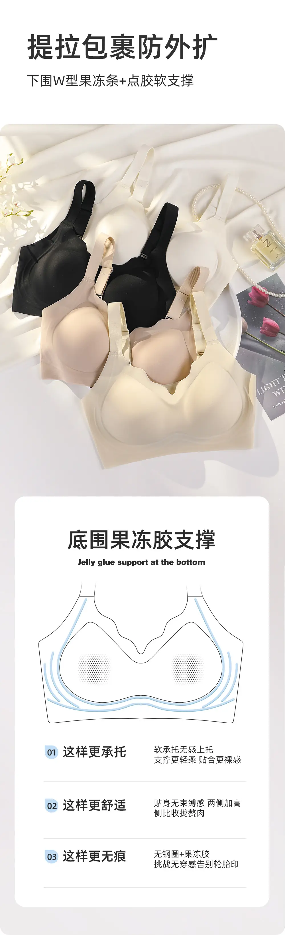 plus size 100.00kg Ultra-thin Seamless Underwear chubby girl Large Chest Small Jelly Lending Paramilia Non-rimless Bra — feature 4